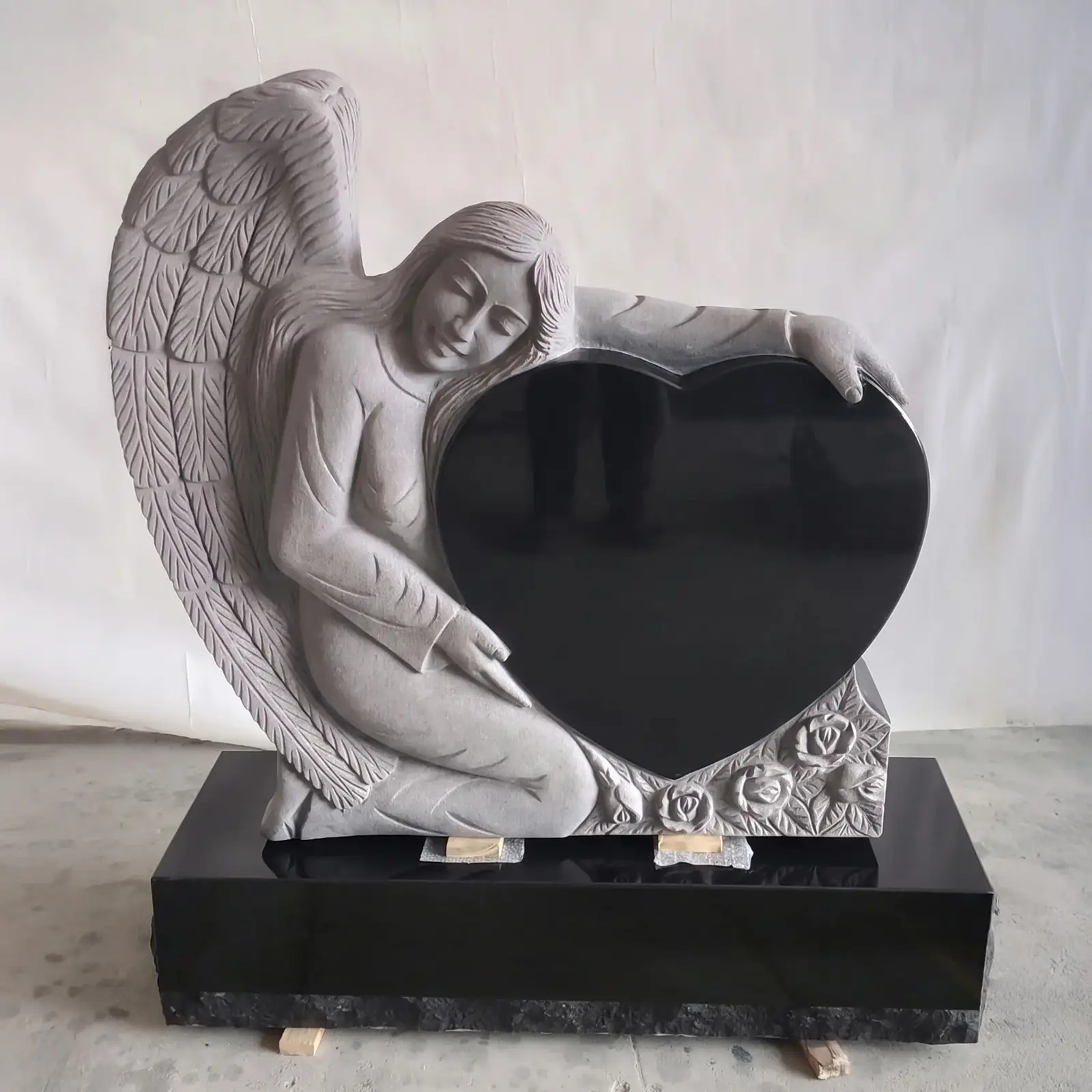 Angel Engraved Black Granite Monument