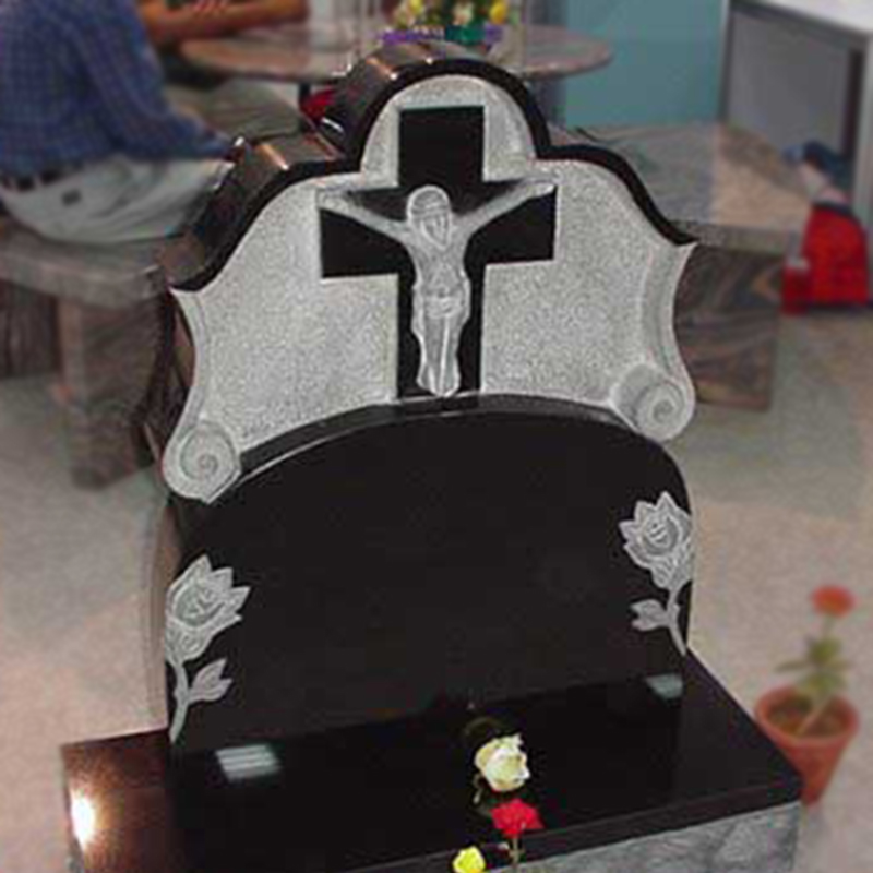 European-styled Cross Engraved Absolute Black Granite Monument product