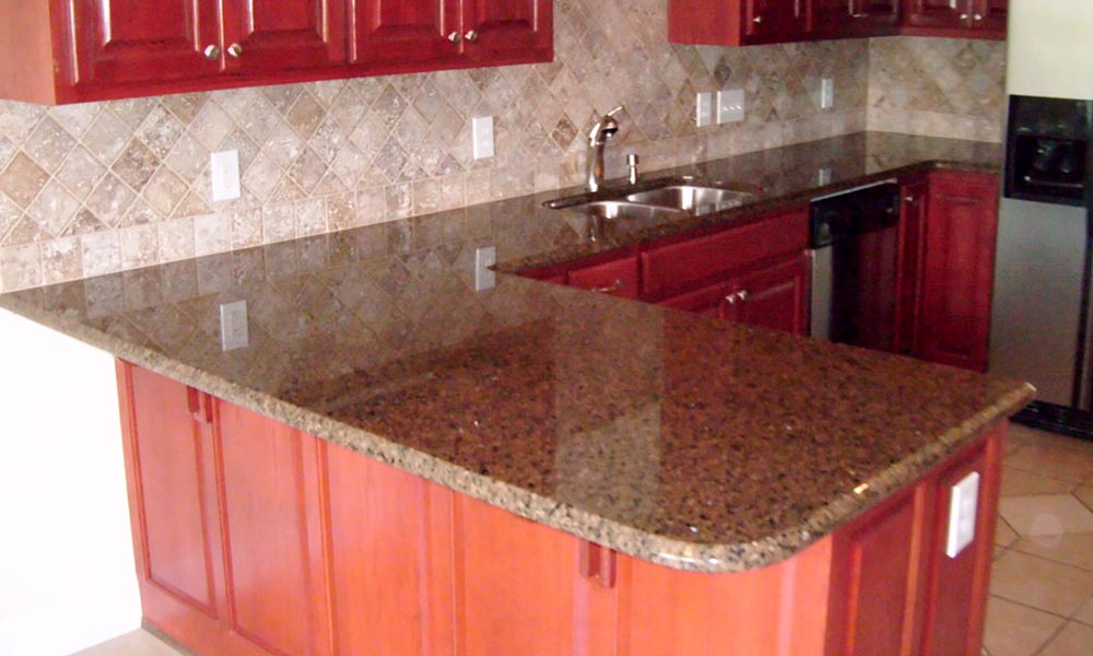 Red cabinet with countertop