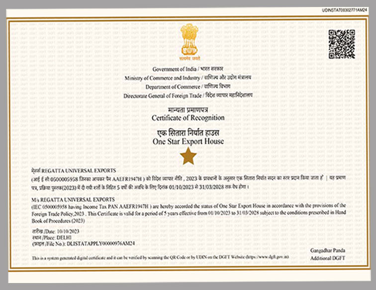 One Star Export Certificate