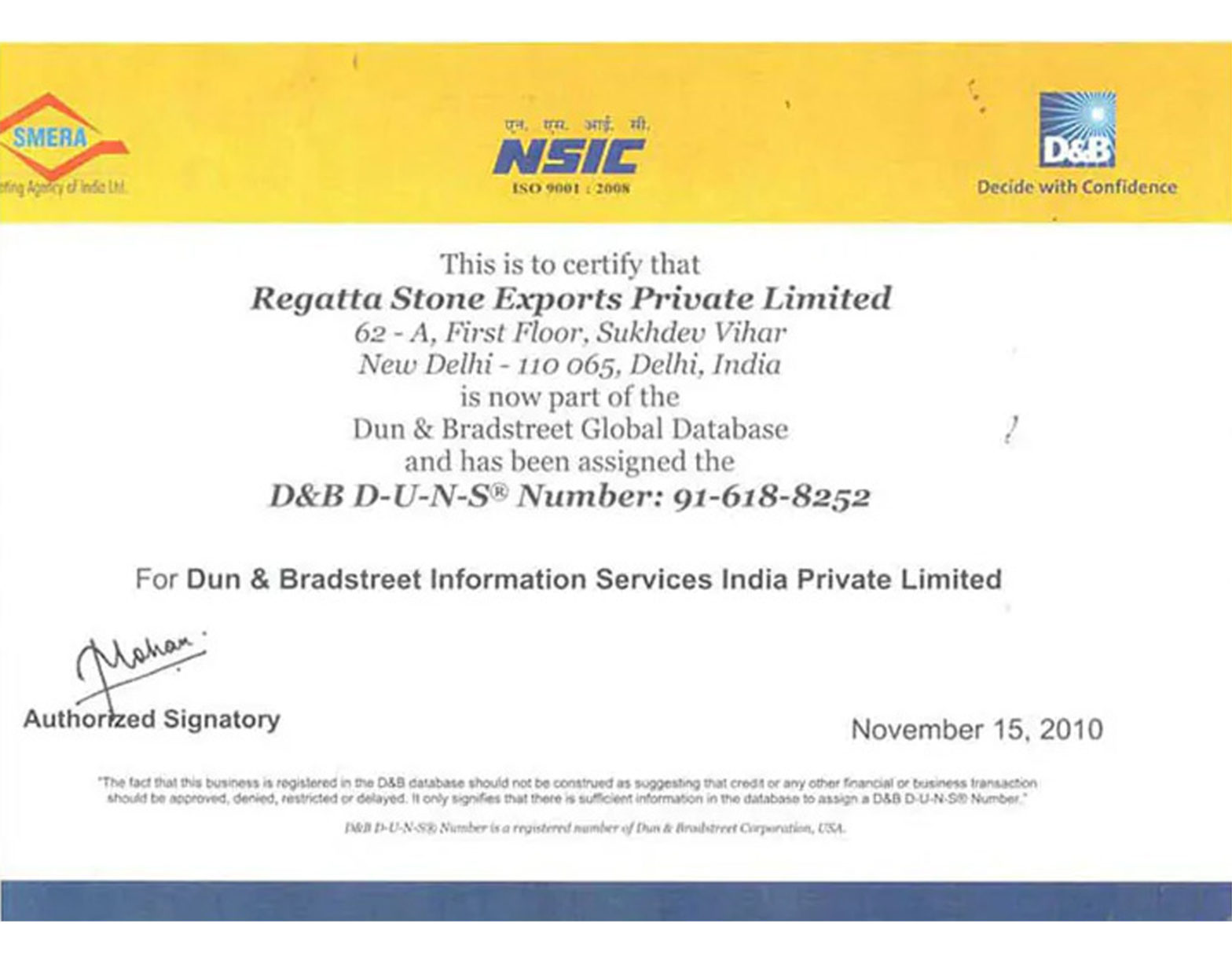 D & B Certificate
