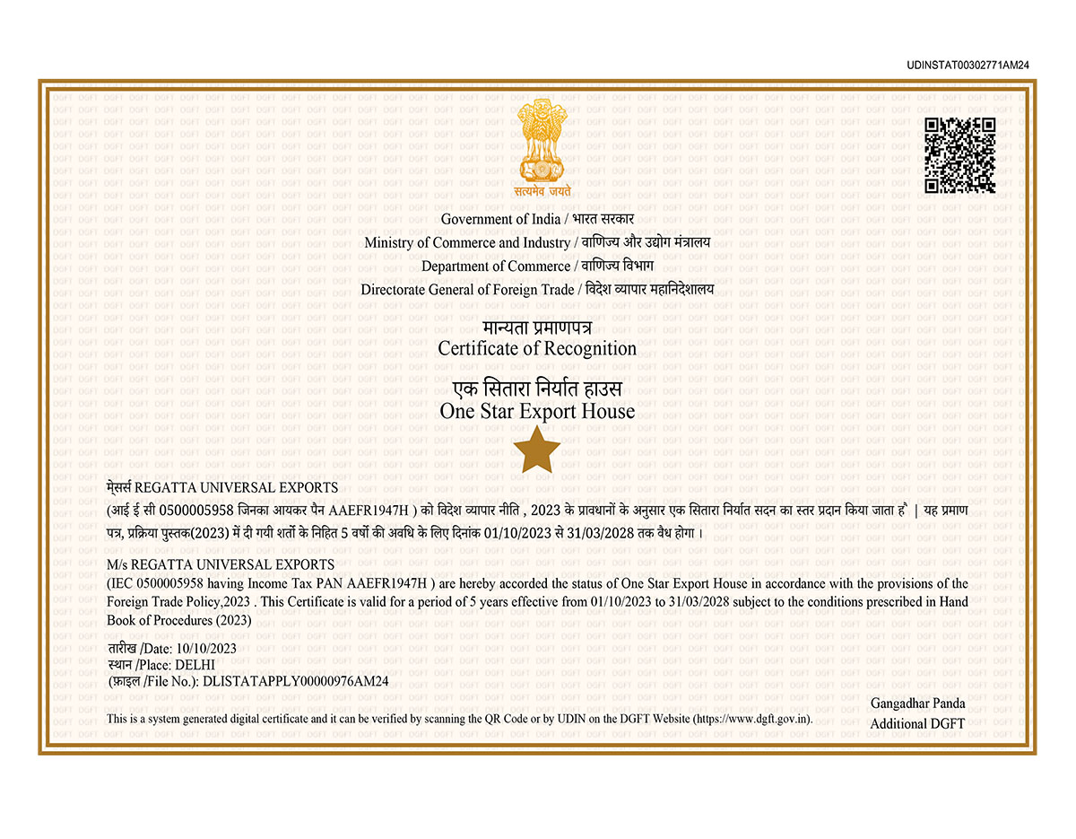 One Star Export House Certificate