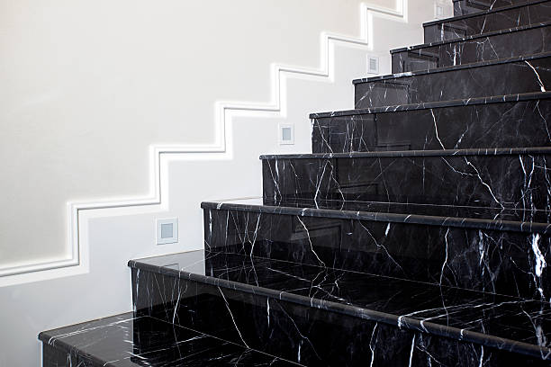 New and clean black marble stairs. Home decoration image.