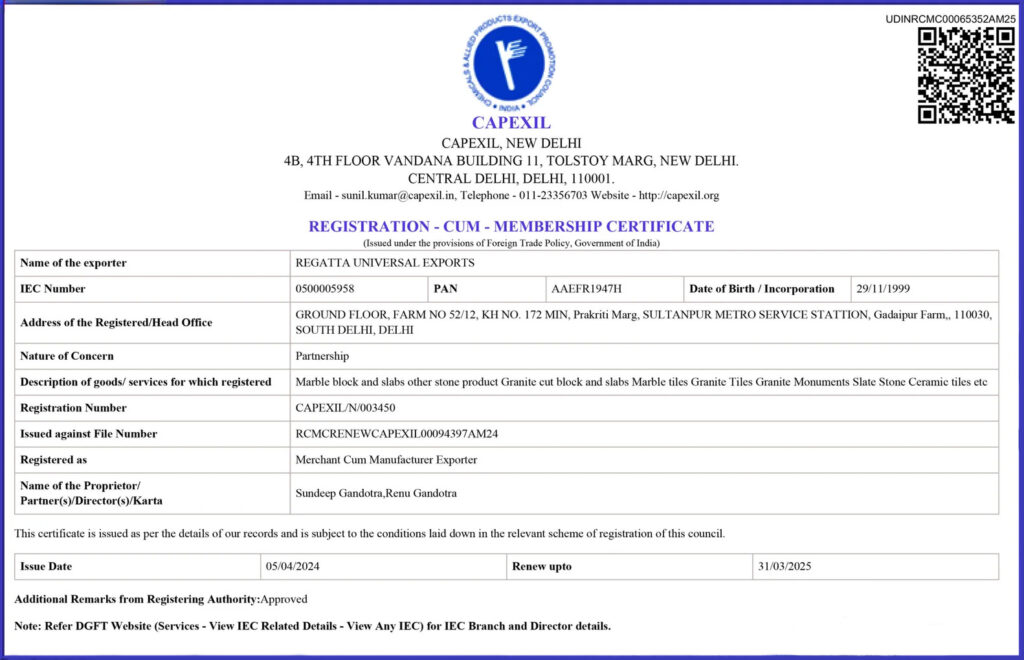 CAPEXIL-Certificate