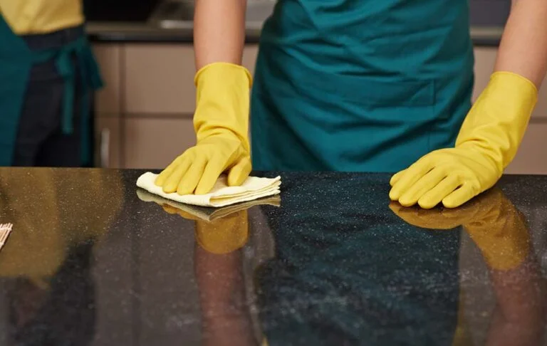 Cleaning the black granite countertop
