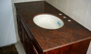 Red multicolor granite bathroom vanity